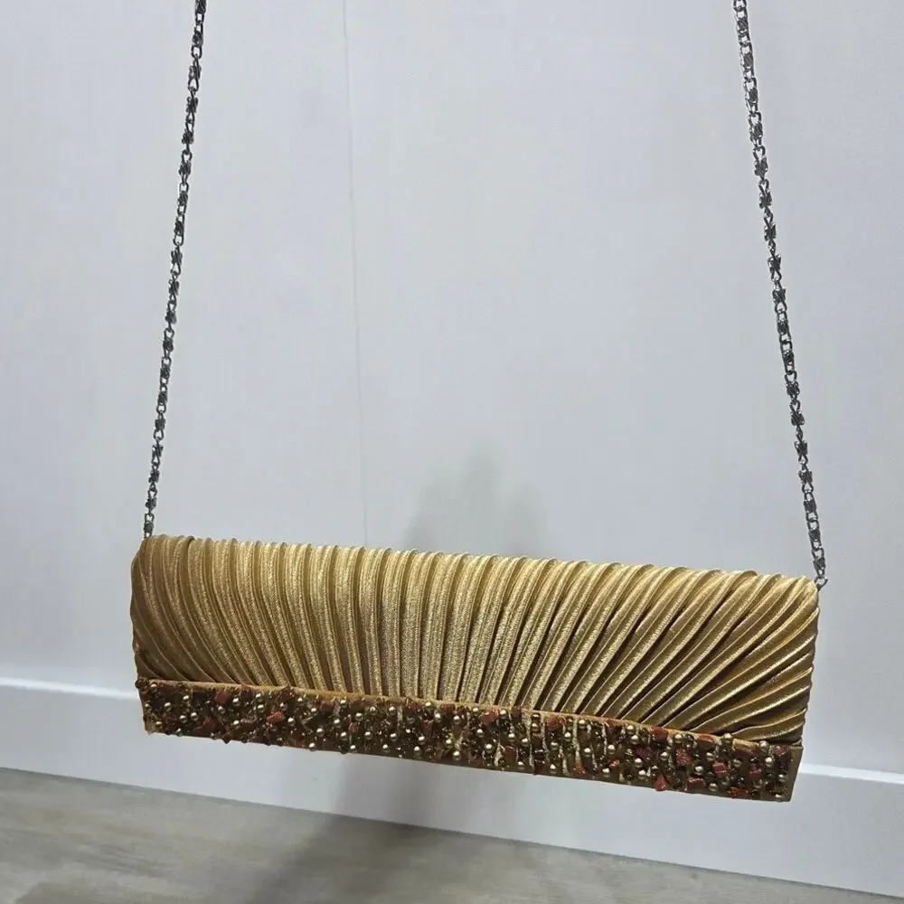 Bijoux Terner Gold Rouch Clutch Purse with Bead Detail